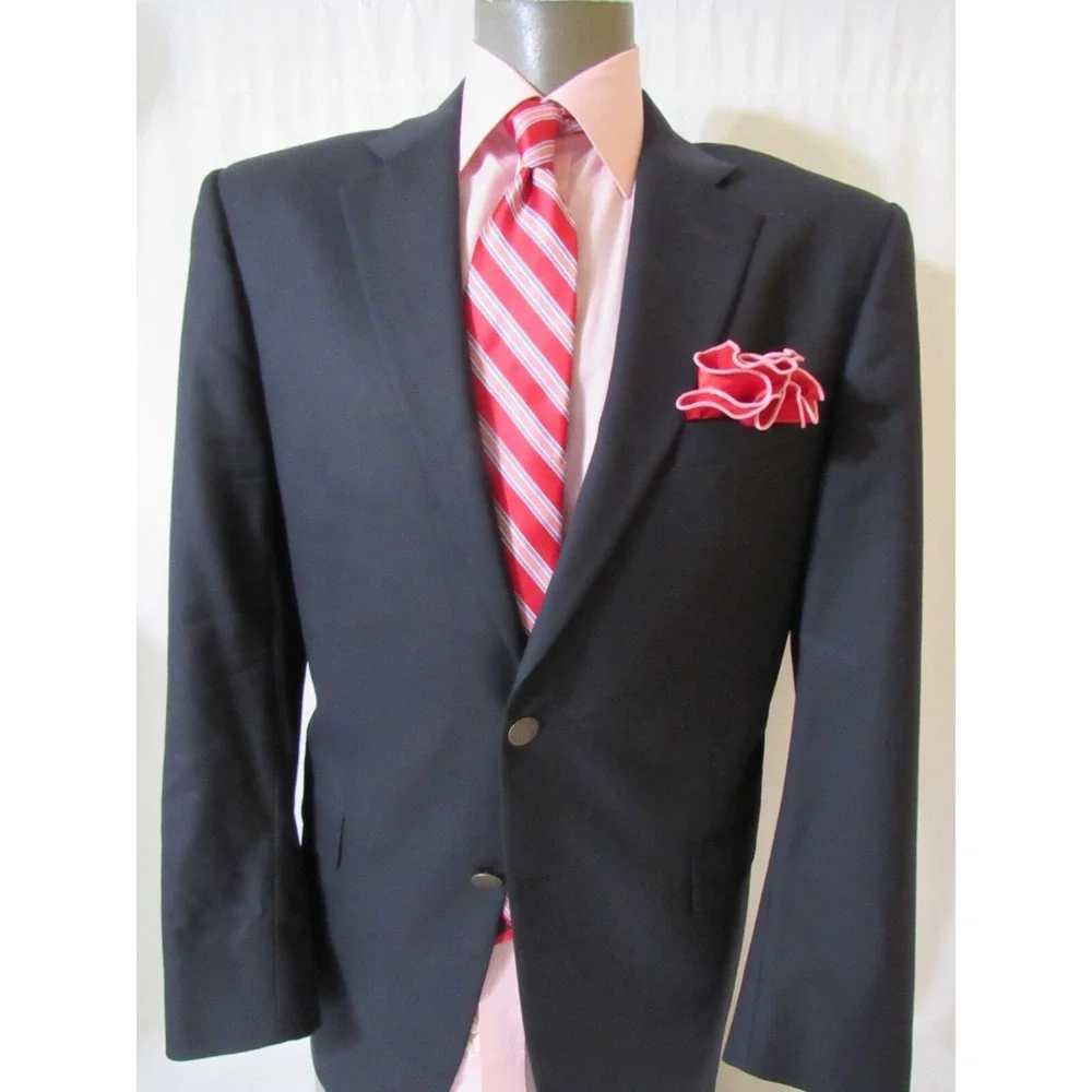 Hickey Freeman Super 140 Made for Nordstrom Monogram Button Navy Blazer Size 42R
